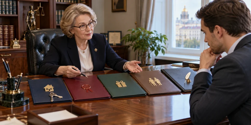 Когда имущество переходит по завещанию, дарению, ренте и наследственному договору, какие обязанности можно закрепить и что проверяет нотариус.